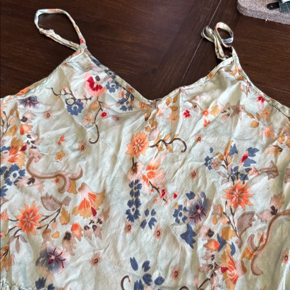 Mes Demoiselles Floral Silk Jumpsuit in Sage Green with Peach and Coral Accents - Picture 6 of 7